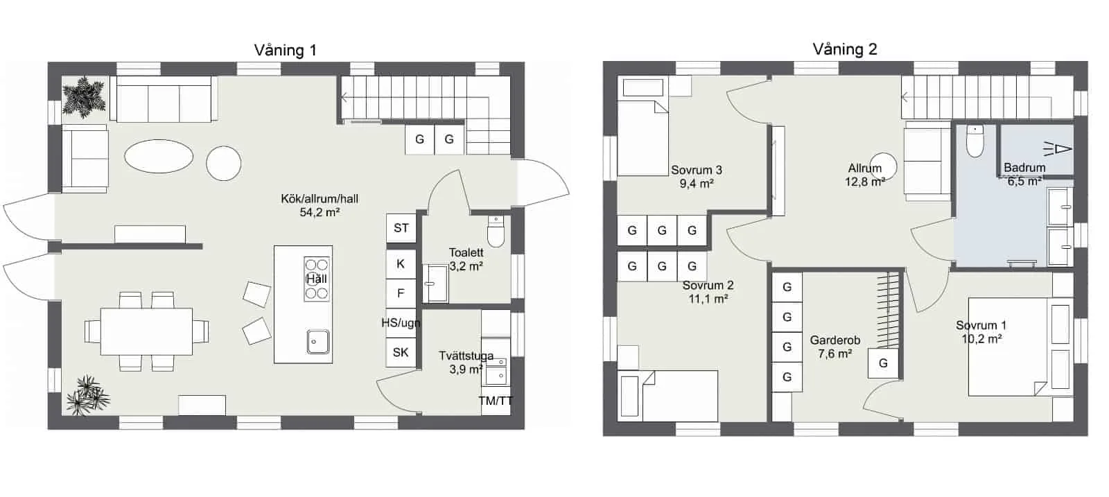 Planritning 2-planshus