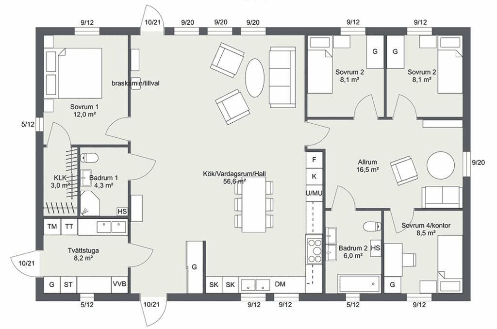 Exempelhus enplan 141kvm