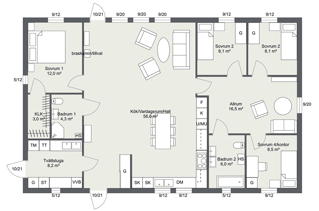 Exempelhus enplan 141kvm