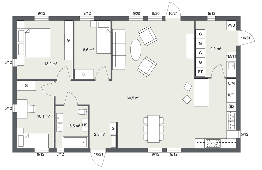 Exempelhus enplanshus 113kvm - 2D Floor Plan