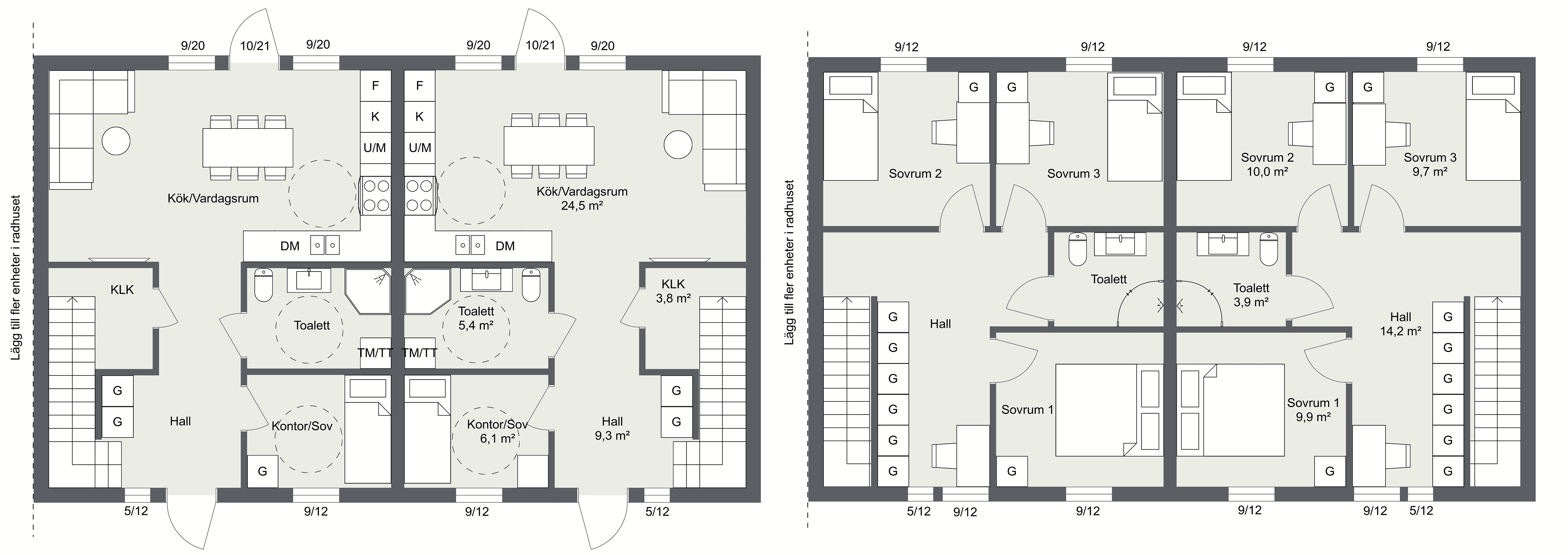 2-plans radhus, 188 kvm