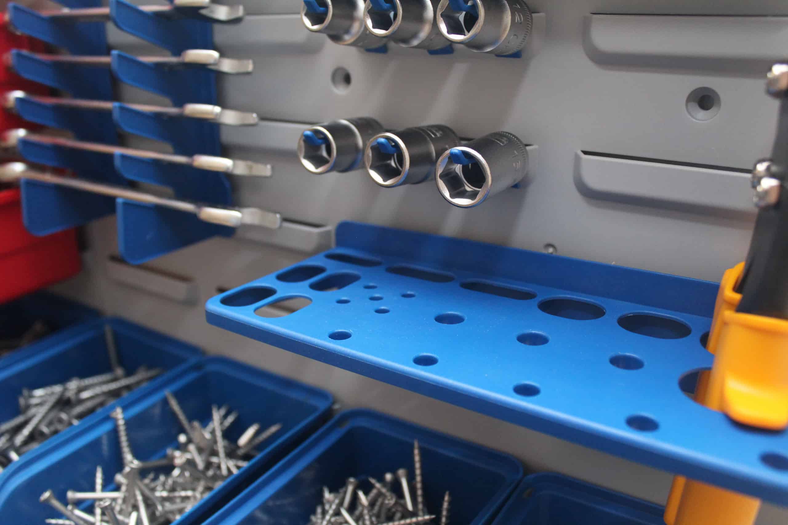 Hylsor i närbild på vertygstavla