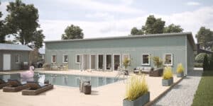 Enplanshus med pulpettak för bonusfamiljen