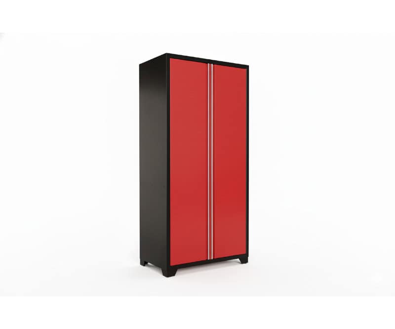 Garageinredning högskåp med 2 dörrar i rött