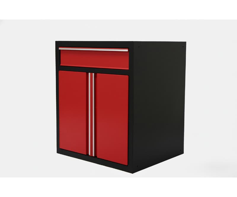 Garageinredning med 2 dörrar samt 1 låda i röd färg