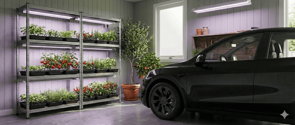 Garage från Mellby Home som har anpassats för odling.